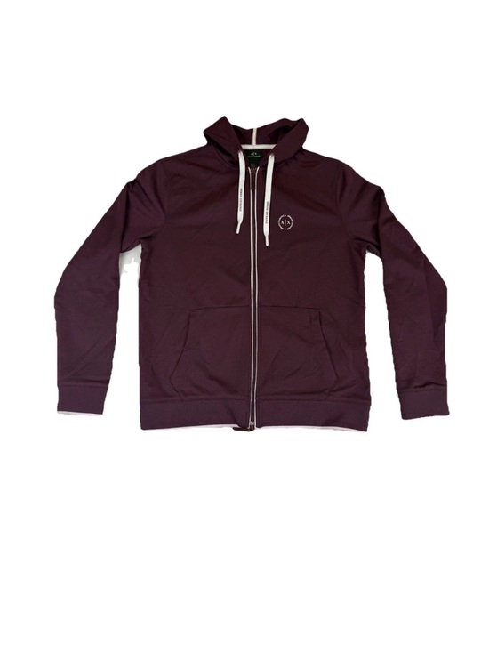 Armani Exchange Maroon Zip-Up Hoodie with White Drawstrings